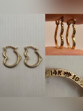 14K Gold Heart Hoop Earrings - Women's Fine Jewelry 1/2” Long